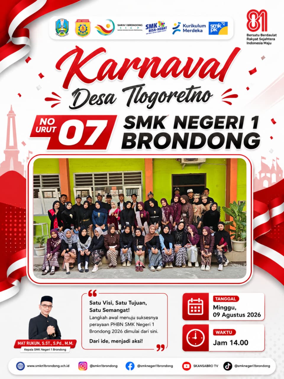 SMK NEGERI 1 BRONDONG Berpartisipasi dalam Kegiatan KARNAVAL HUT RI ke 81 Tahun Desa Tlogoretno Tahu