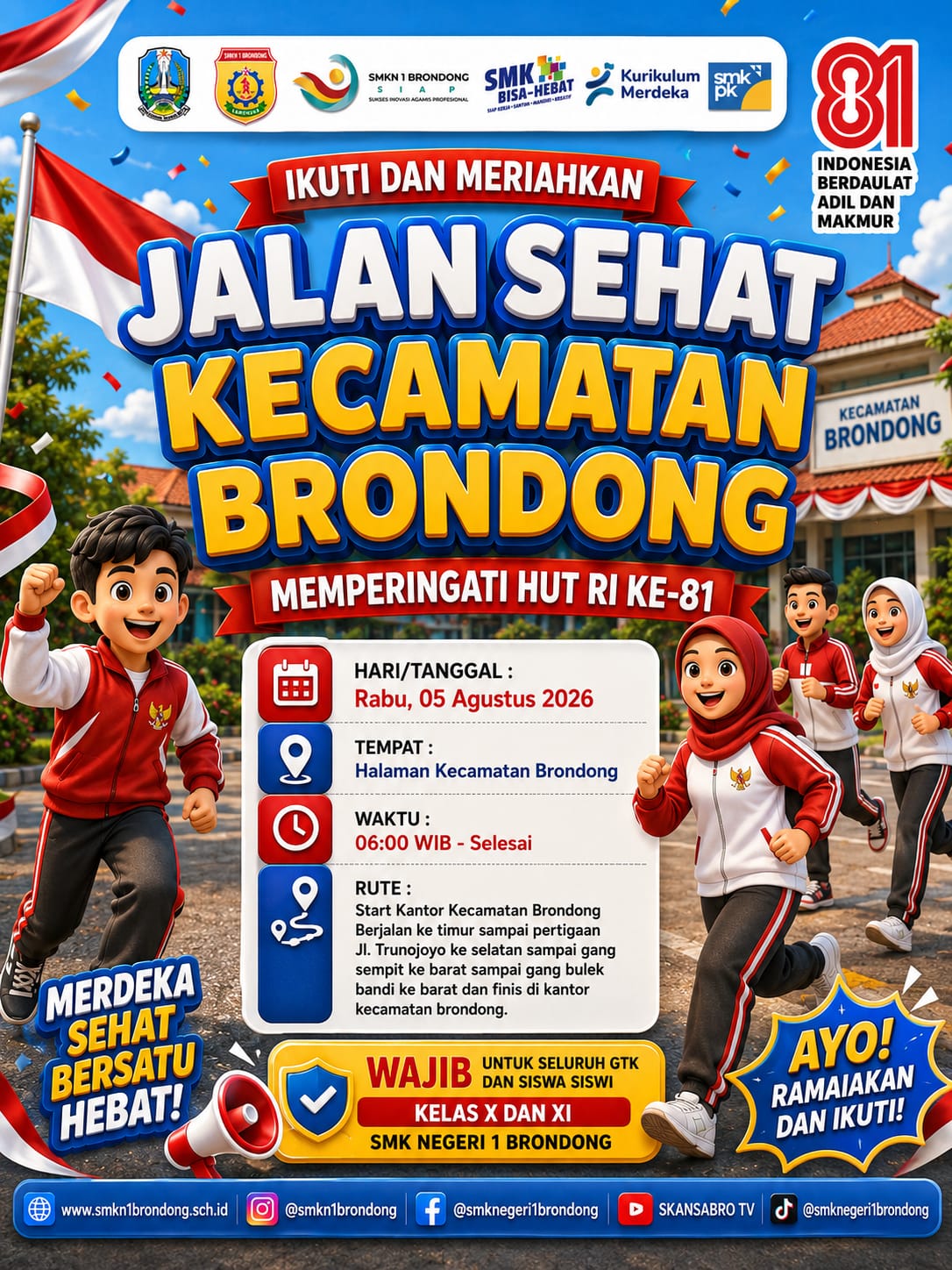 SMK NEGERI 1 BRONDONG Berpartisipasi dalam Kegiatan Jalan Sehat Kecamatan Brondong Tahun 2026  